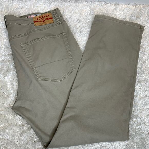 IZOD Tan 5 Pocket Khaki Pants Jeans Sz 36 x 32 Straight Fit - Picture 1 of 7